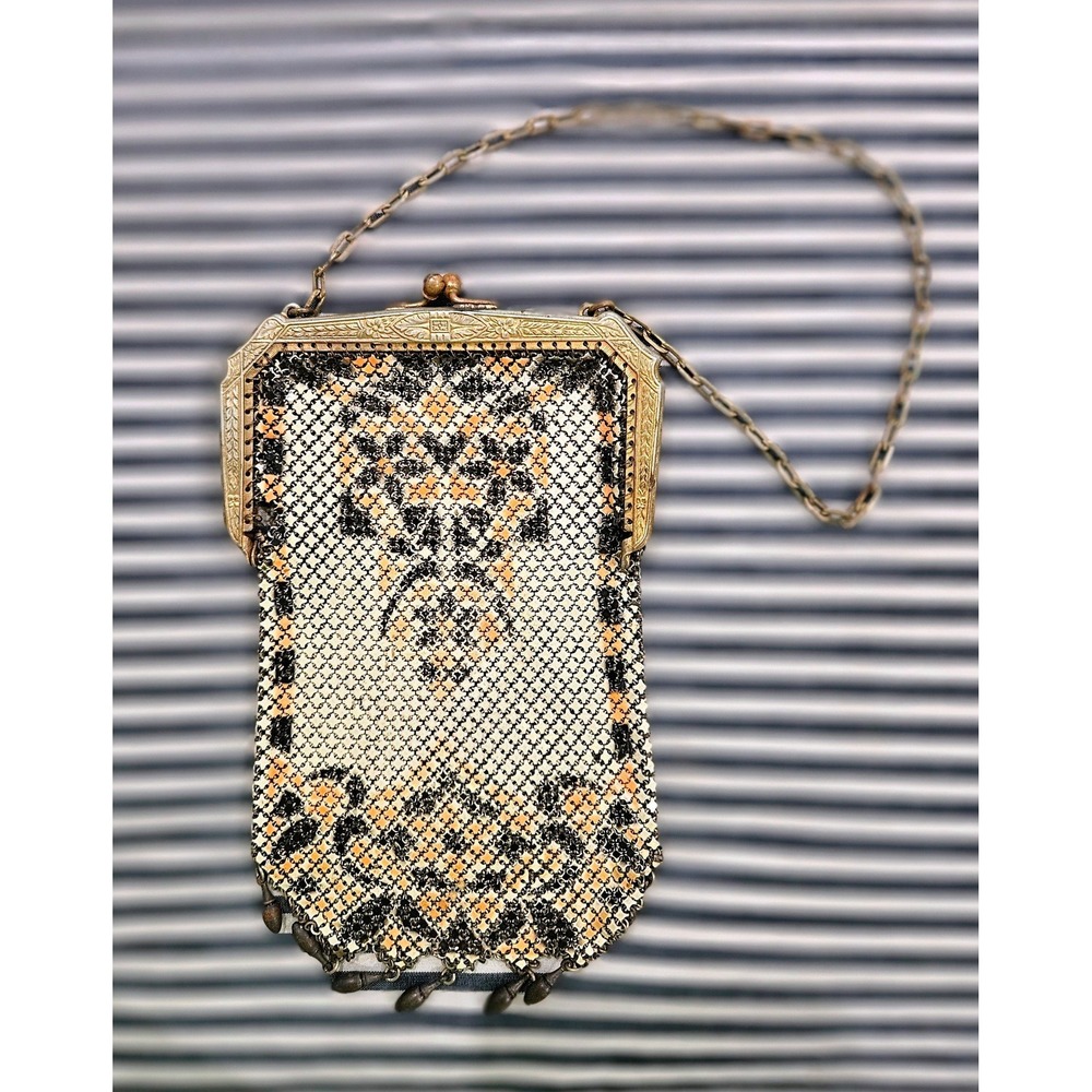 Vintage Whiting & Davis Enamel Mesh Purse Art Deco Painted Flapper Bag As Is
